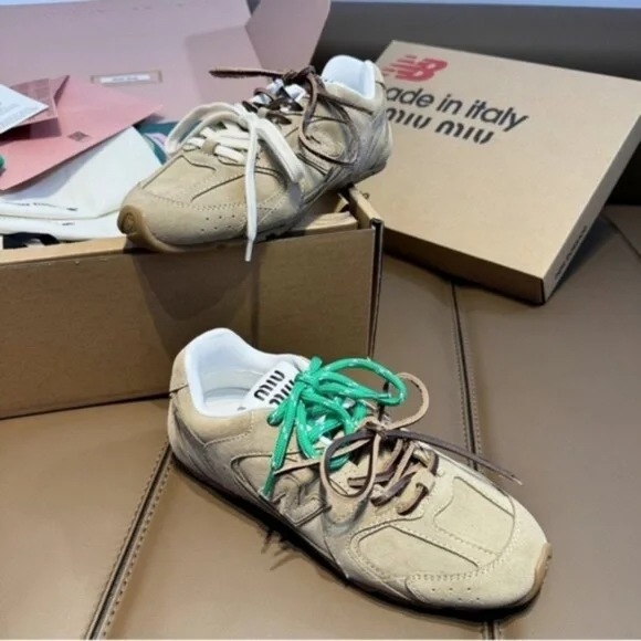 Miu Miu Beige and Green Sneakers - Picture 7 of 9